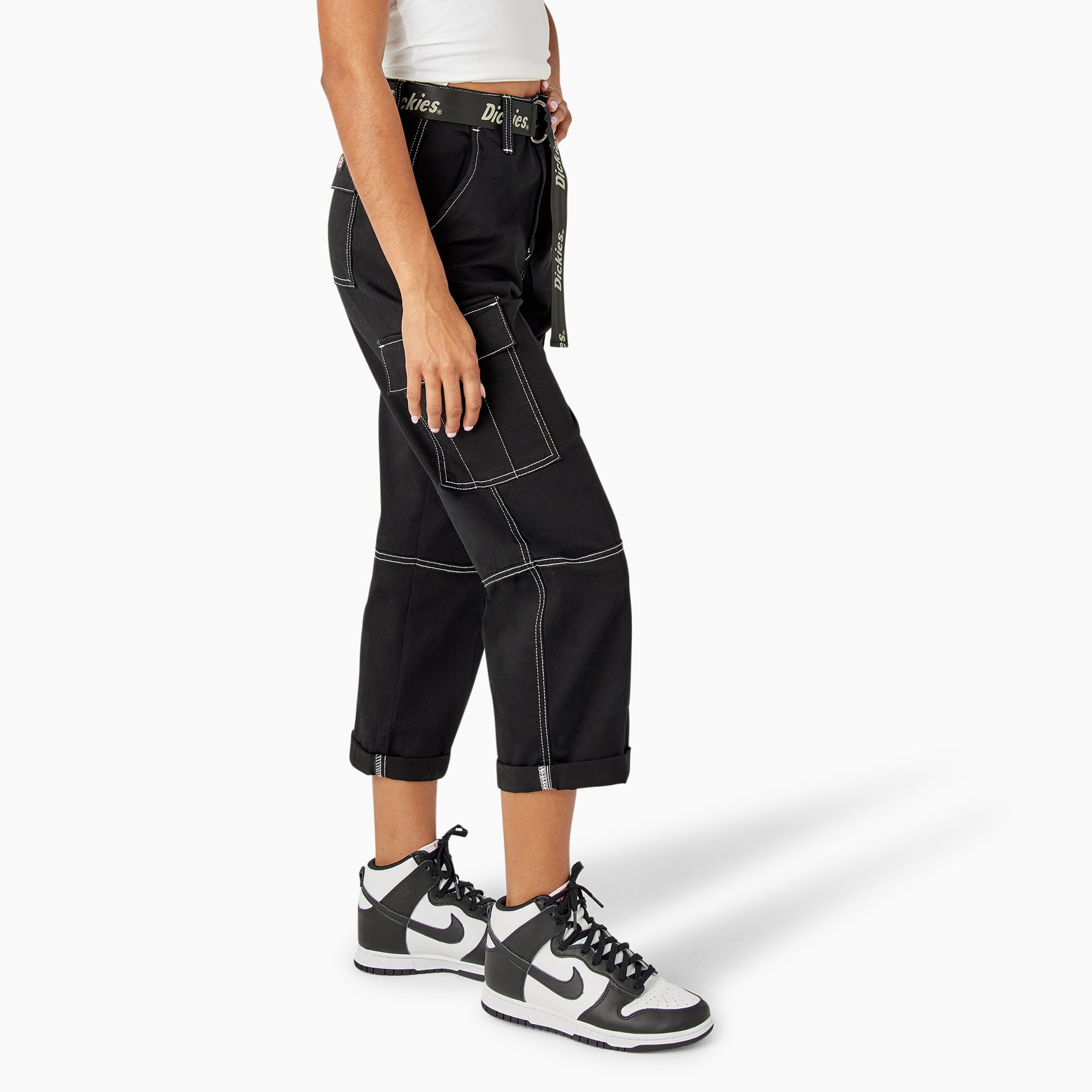Women's Relaxed Fit Contrast Stitch Cropped Cargo Pants For Sale | Dickies