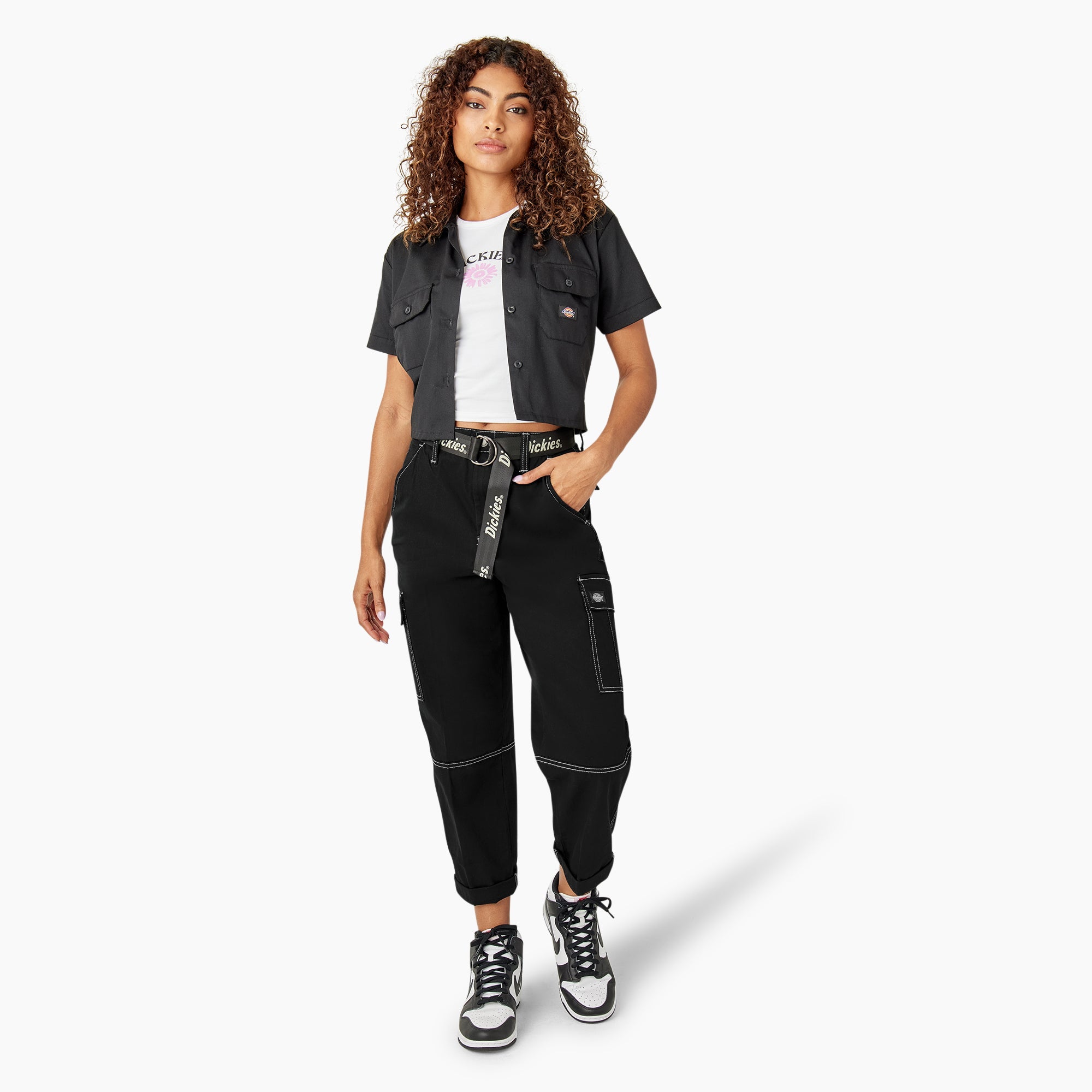 Women's Relaxed Fit Contrast Stitch Cropped Cargo Pants For Sale | Dickies