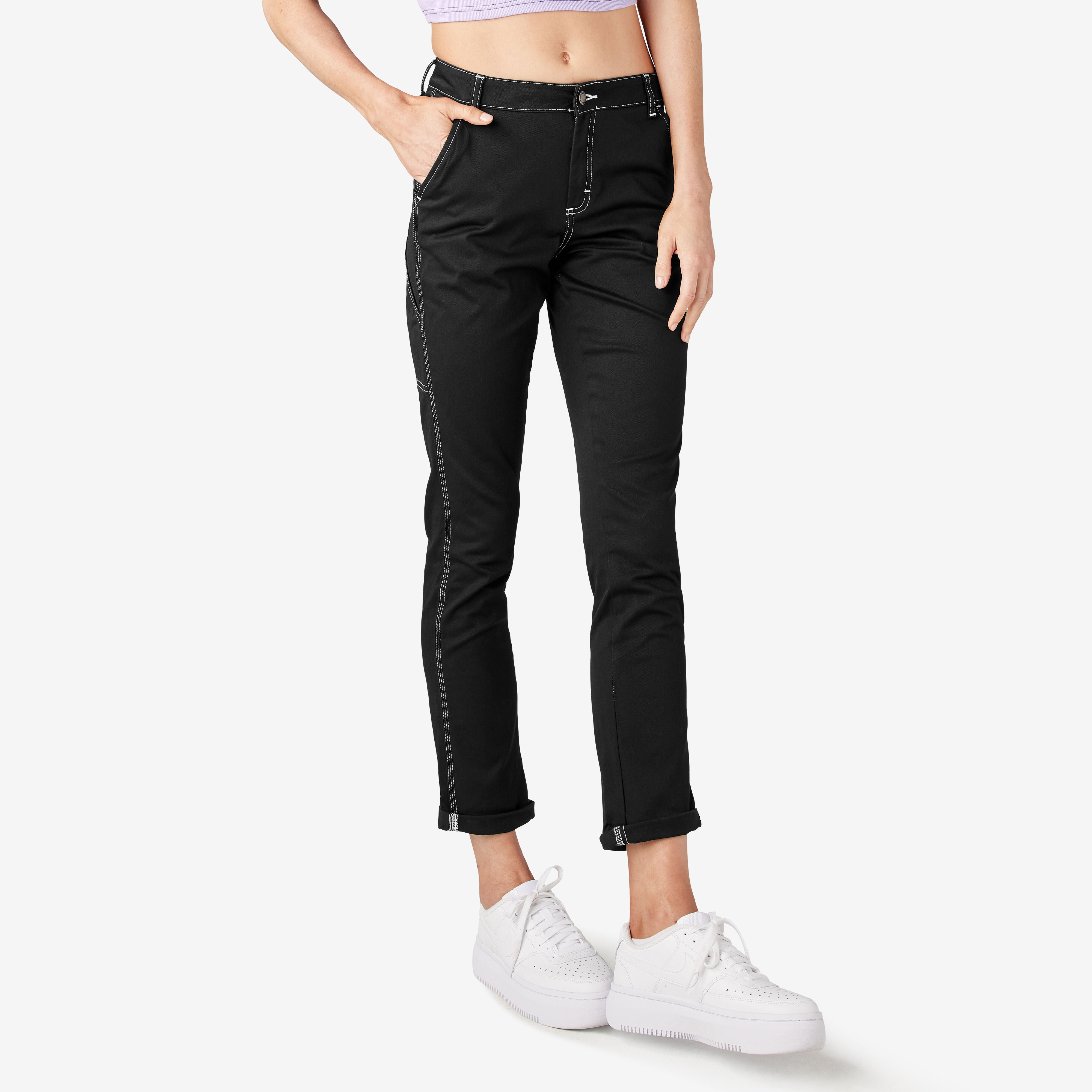 Women's Slim Straight Fit Roll Hem Carpenter Pants For Women | Dickies