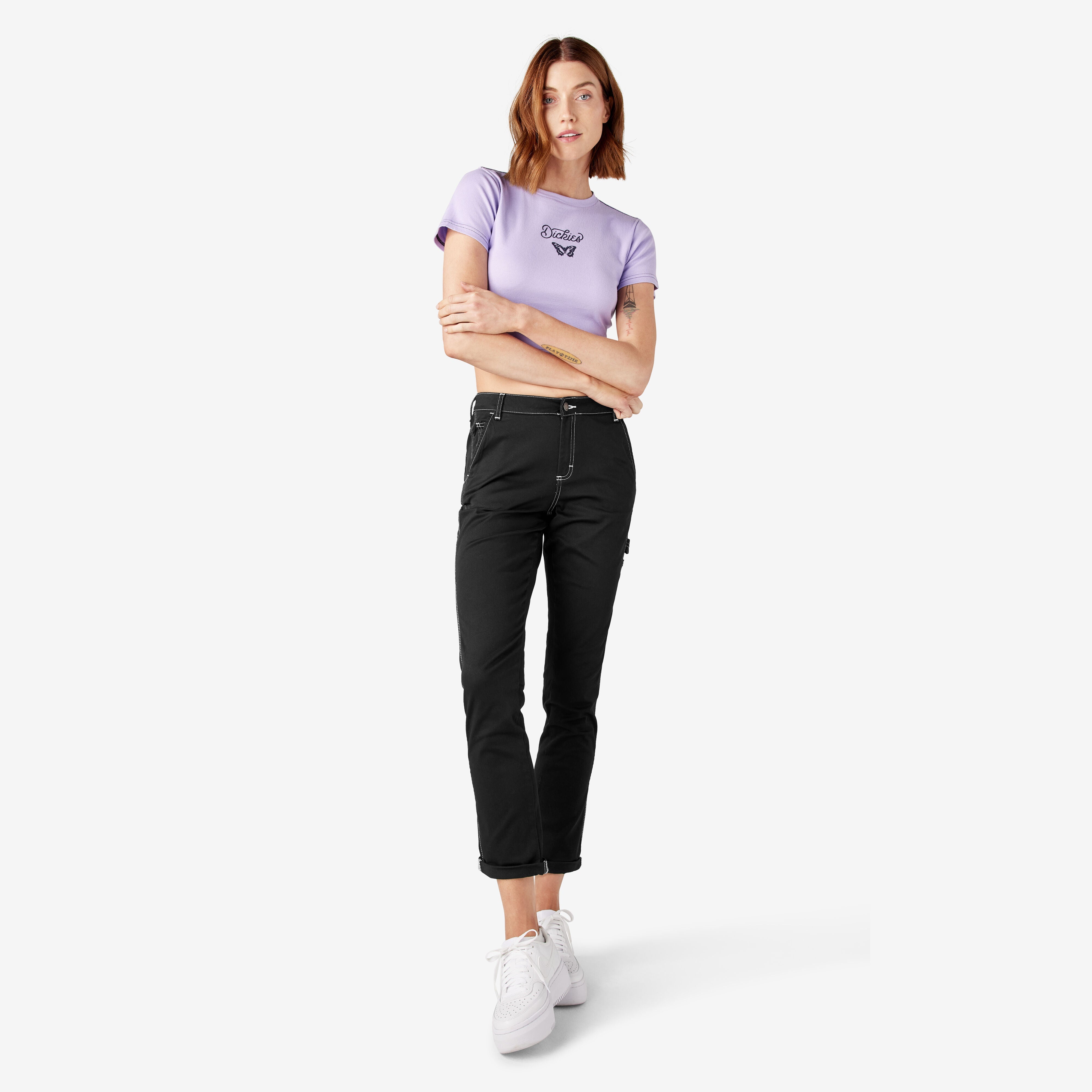 Women's Slim Straight Fit Roll Hem Carpenter Pants For Women | Dickies